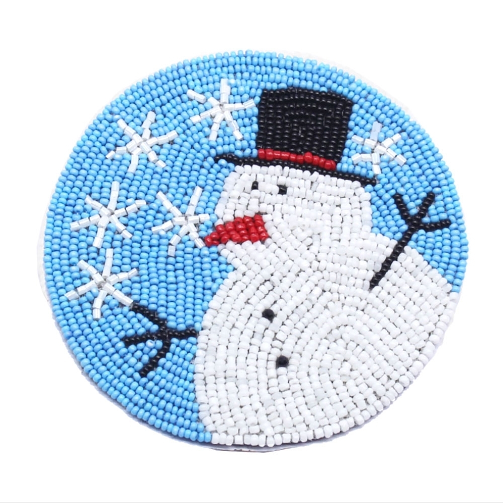 Seed Beaded Snowman Coaster